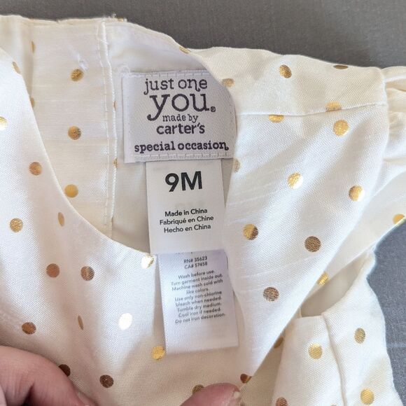 Carter's Baby Girls Bow Holiday Dress Cream Gold 9M - Picture 6 of 8
